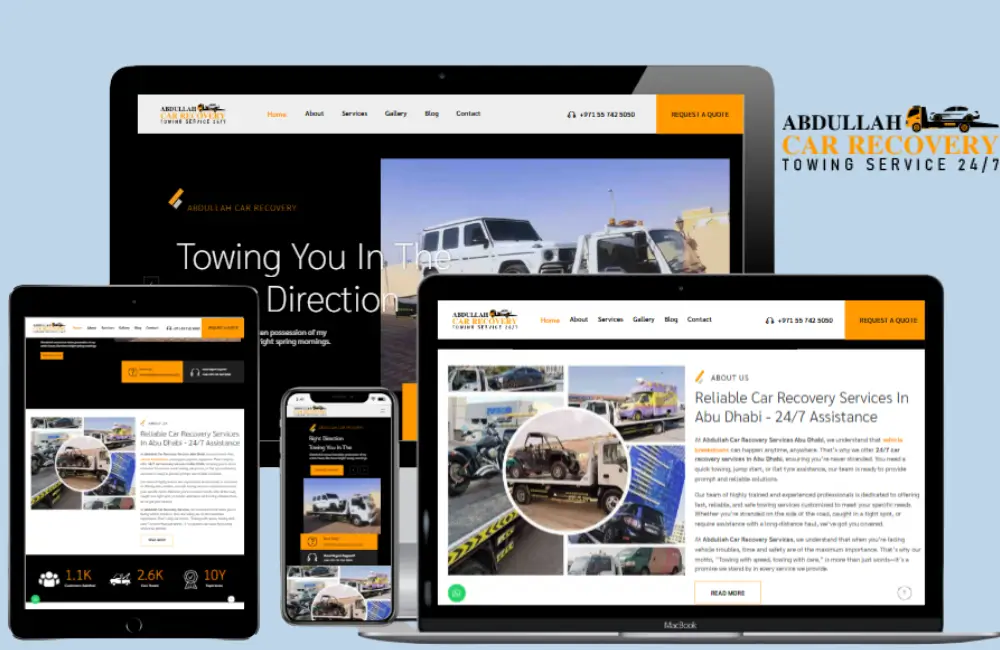Car recovery and towing service website design for Abu Dhabi roadside assistance company
