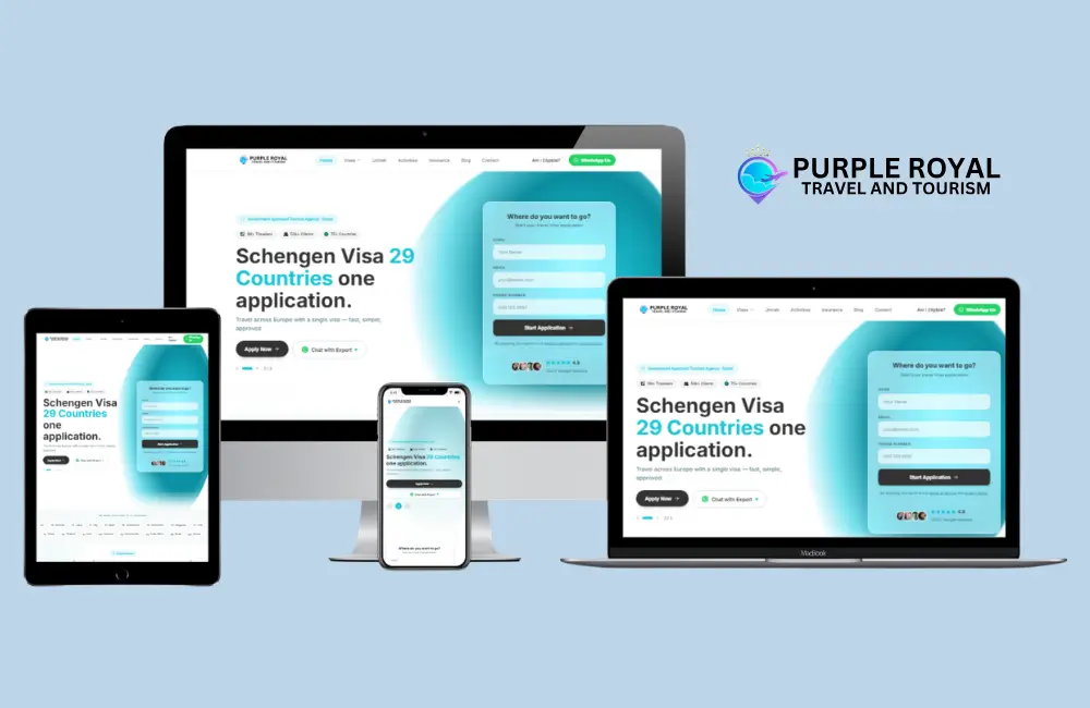 Travel and tourism website development project for Purple Royal Tourism Dubai