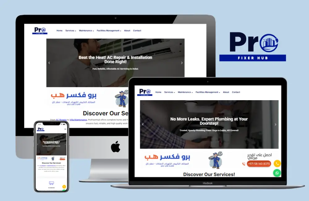 Home maintenance and handyman services website design for Dubai service company