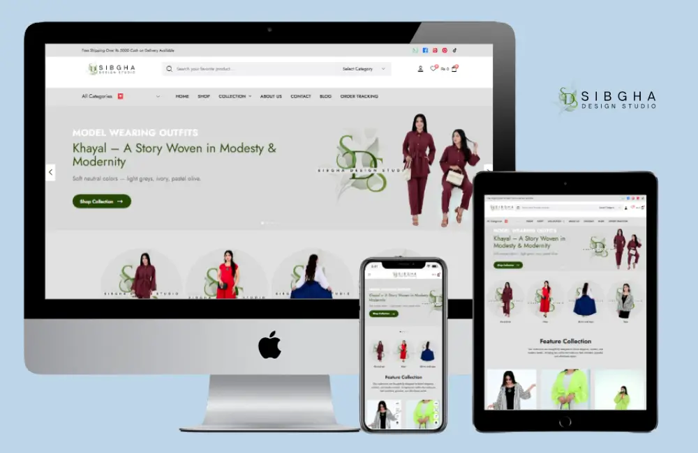 Fashion ecommerce website development for Sibgha Design Studio clothing brand